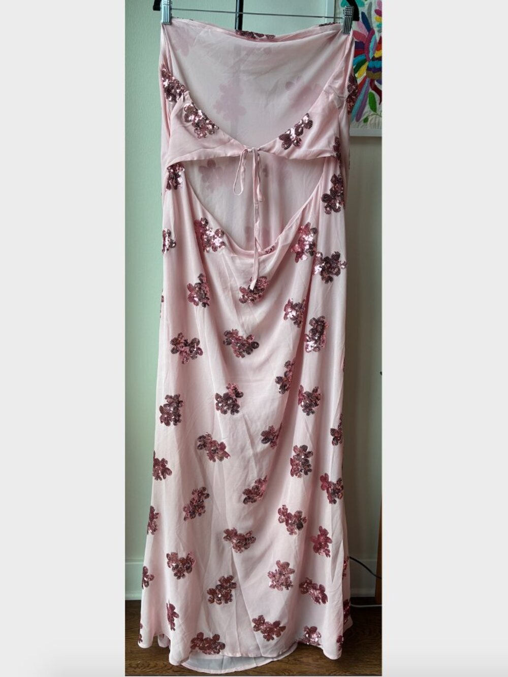 Peppermayo NWT Sweet Escape Sequin Strapless Maxi Dress in Baby Pink- Size US 18 - Picture 7 of 16